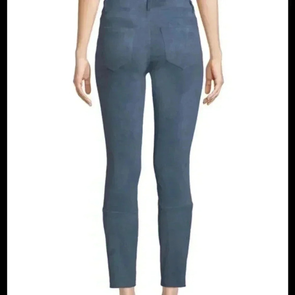 Theory Washable Stretch Genuine Suede Leather FivePocket Cropped Pants Blue Lamb - Picture 2 of 11